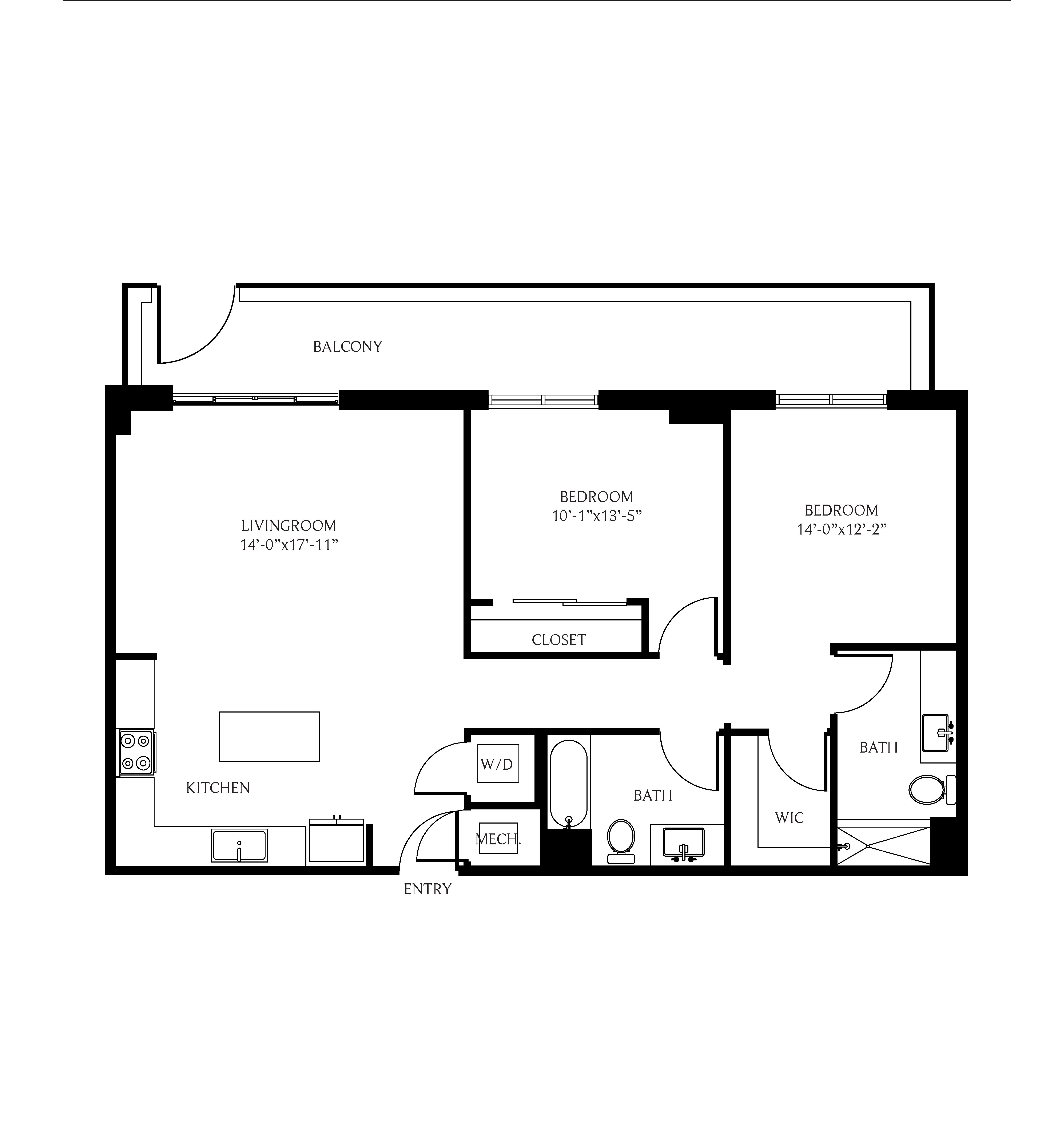 Floor plan for 2 beds, 2 baths, 1187 sqft